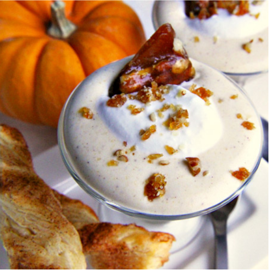 Deconstructed Pumpkin Pie (Pumpkin Mousse, Maple-Pecan Brittle + Sugared Pie Crust Twists)