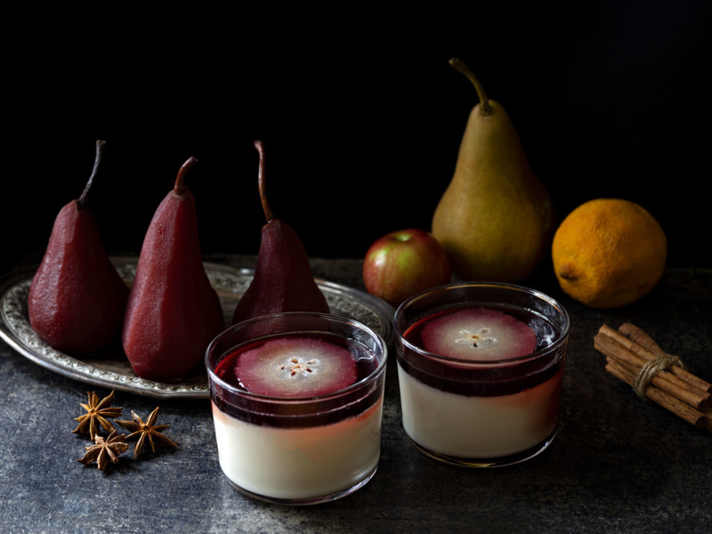 Panna Cotta with Wine Poached Pears