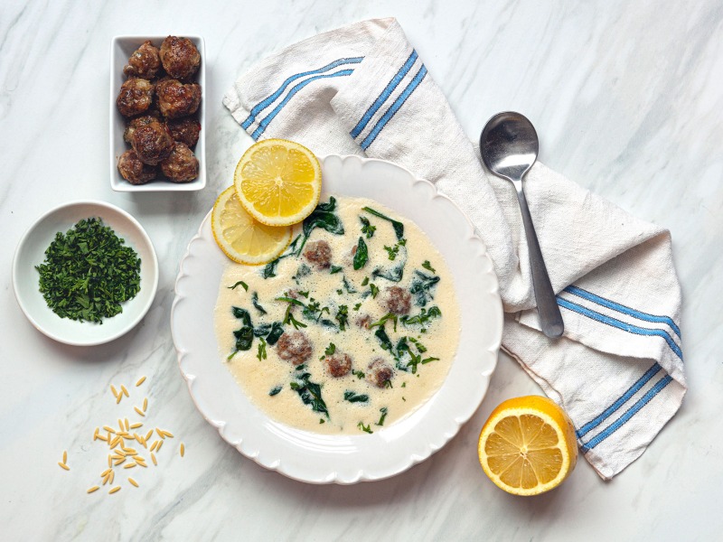Egg Lemon Soup with Spinach and Meatballs