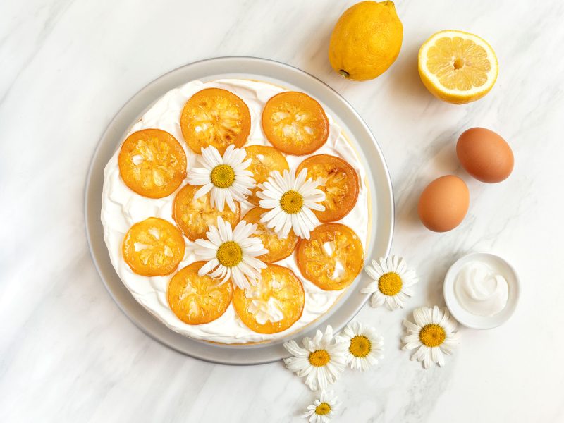 New York Crustless Cheesecake with Candied Lemon Wheels