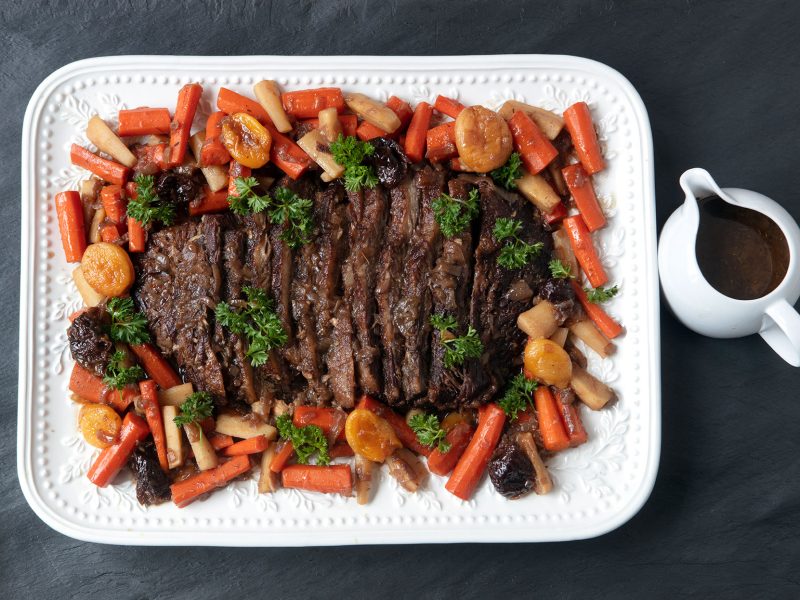 Classic Braised Beef Brisket with Caramelized Onions + Vegetables