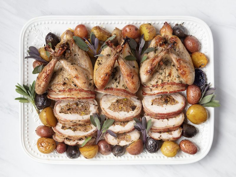 Pheasant Ballotine with Sausage, Herb & Pistachio Stuffing